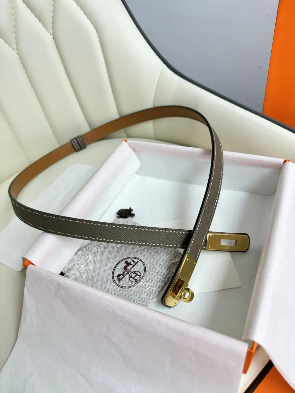 Hermes Taupe Epsom Belt - Hình 3