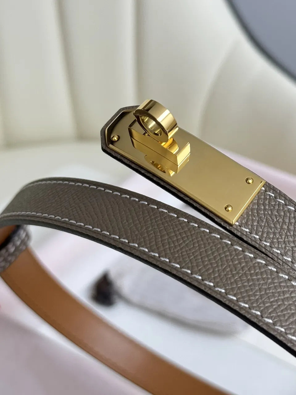 Hermes Taupe Epsom Belt - Hình 6