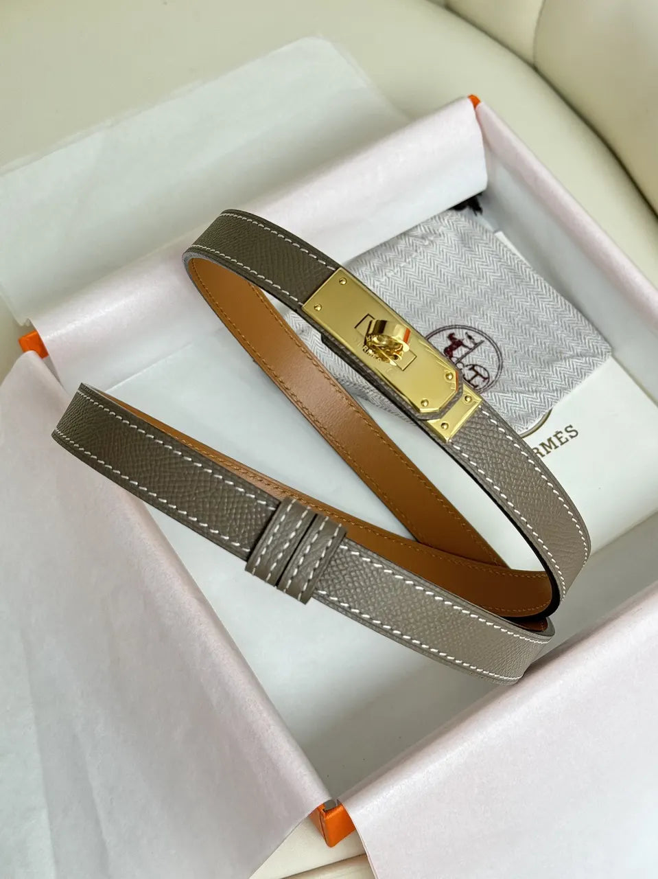 Hermes Taupe Epsom Belt - Hình 4