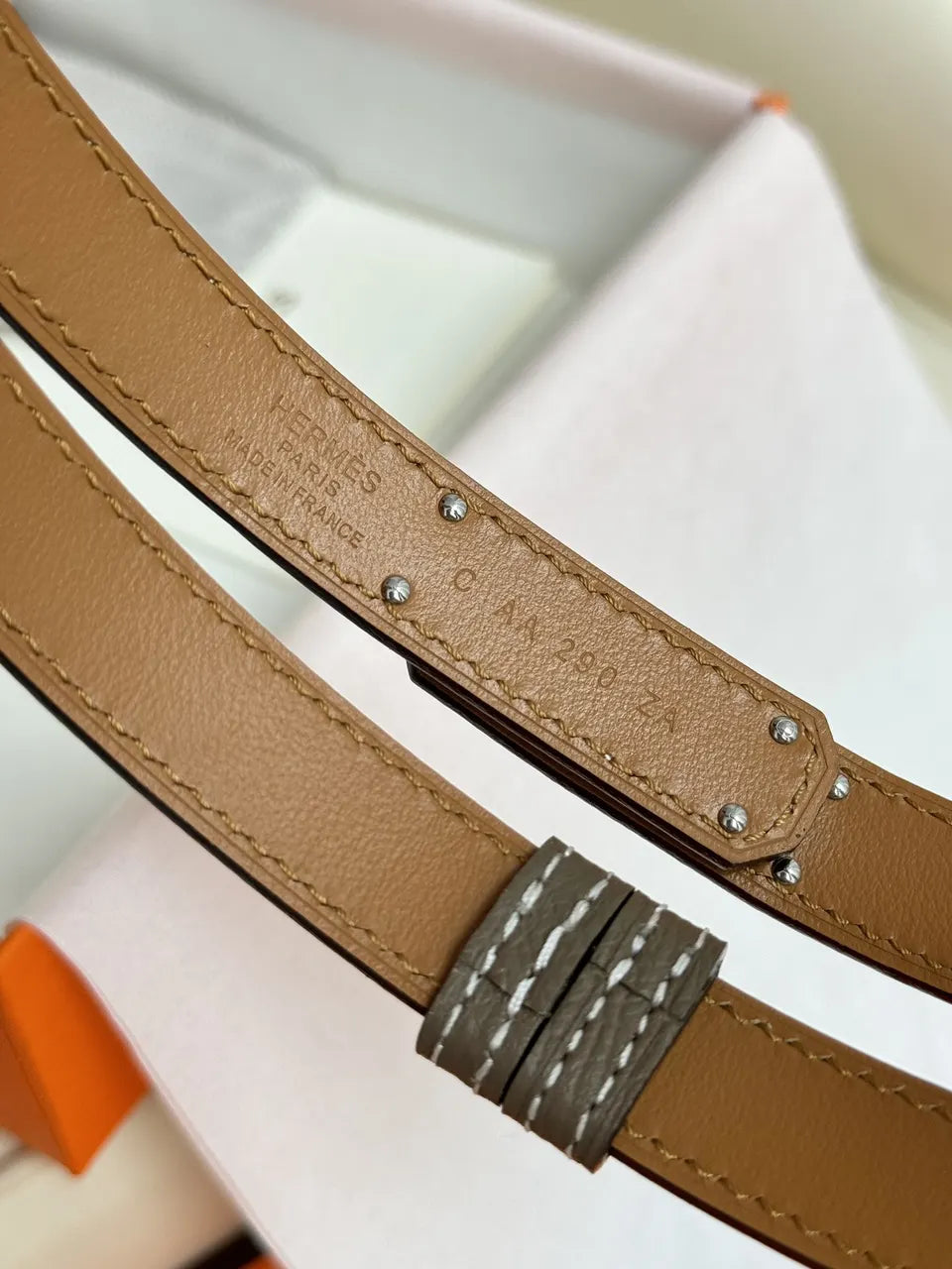 silver Hermes Taupe Leather Bracelet - Hình 5