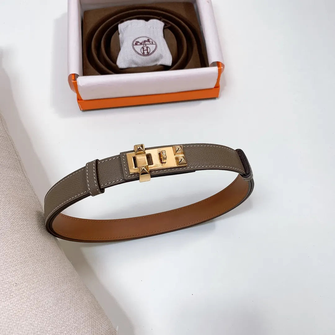 gold kelly Hermes Taupe Leather Belt - Hình 4