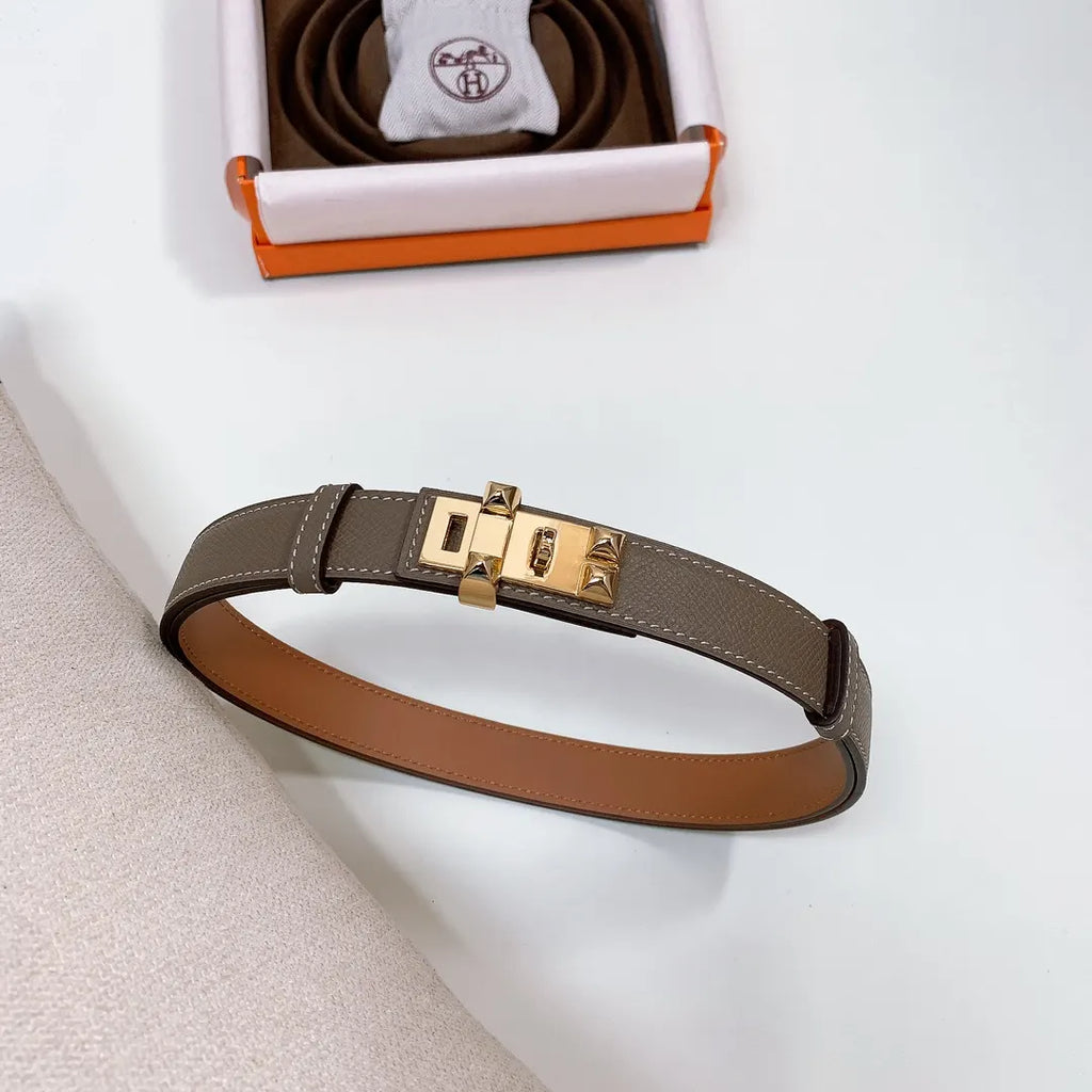 gold kelly Hermes Taupe Leather Belt