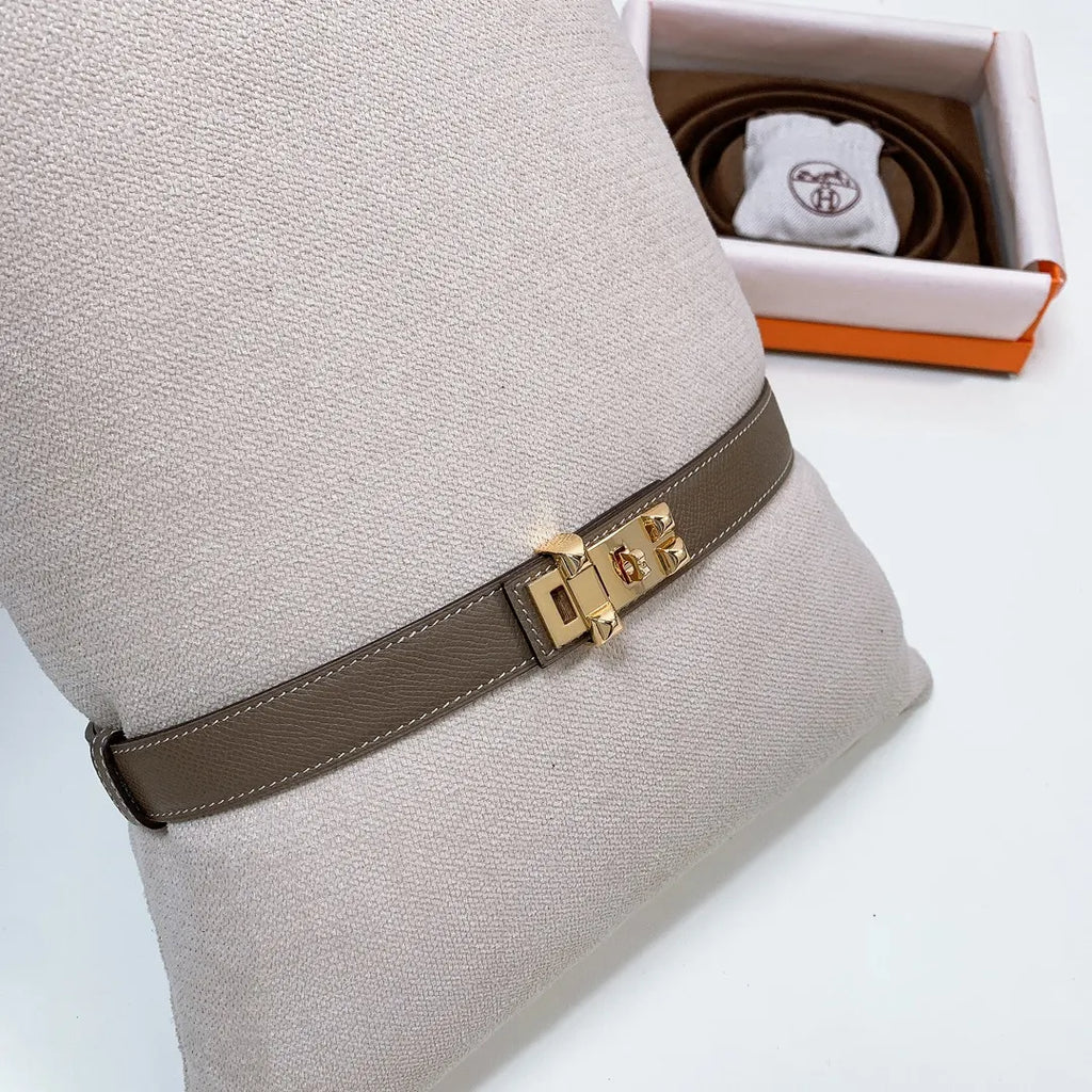 gold kelly Hermes Taupe Leather Belt - Hình 3