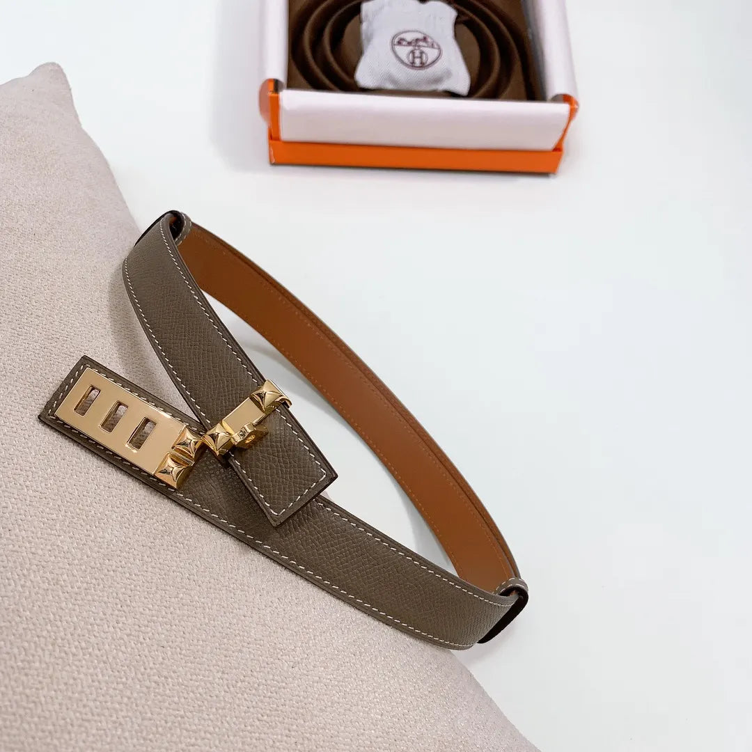 gold kelly Hermes Taupe Leather Belt - Hình 2