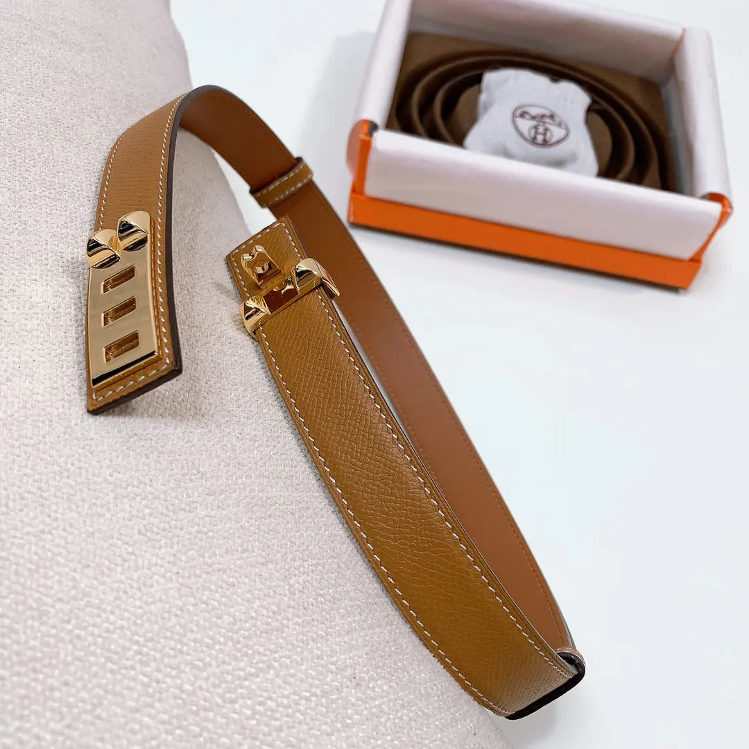 medor Hermes Gold Leather Belt - Hình 3