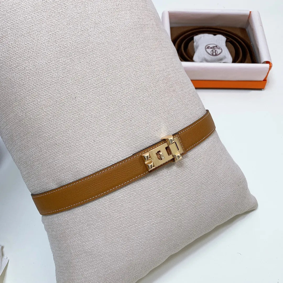 medor Hermes Gold Leather Belt - Hình 5