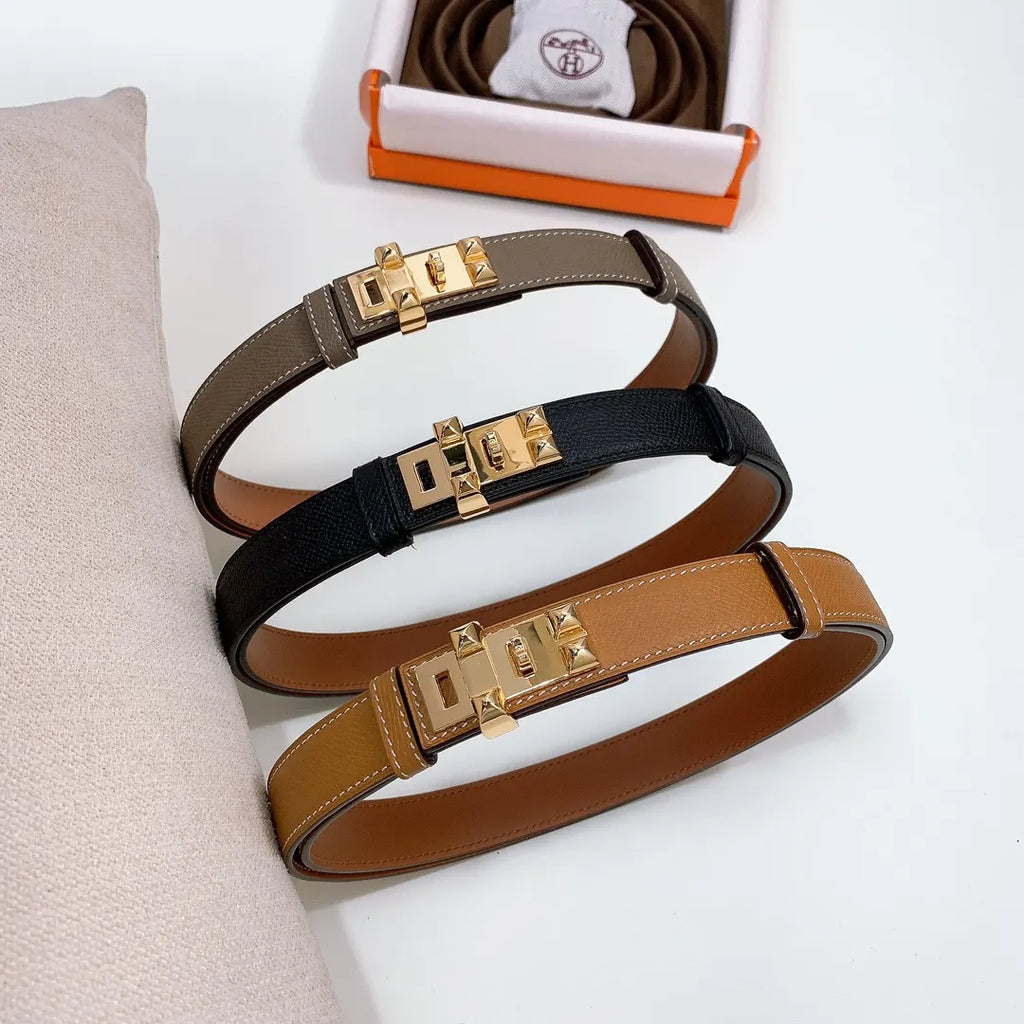 medor Hermes Gold Leather Belt - Hình 6