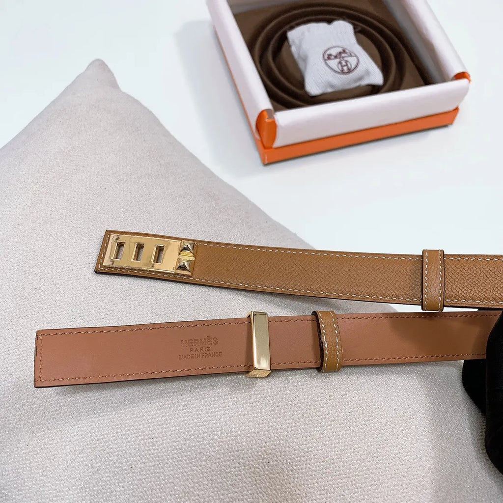 medor Hermes Gold Leather Belt - Hình 2