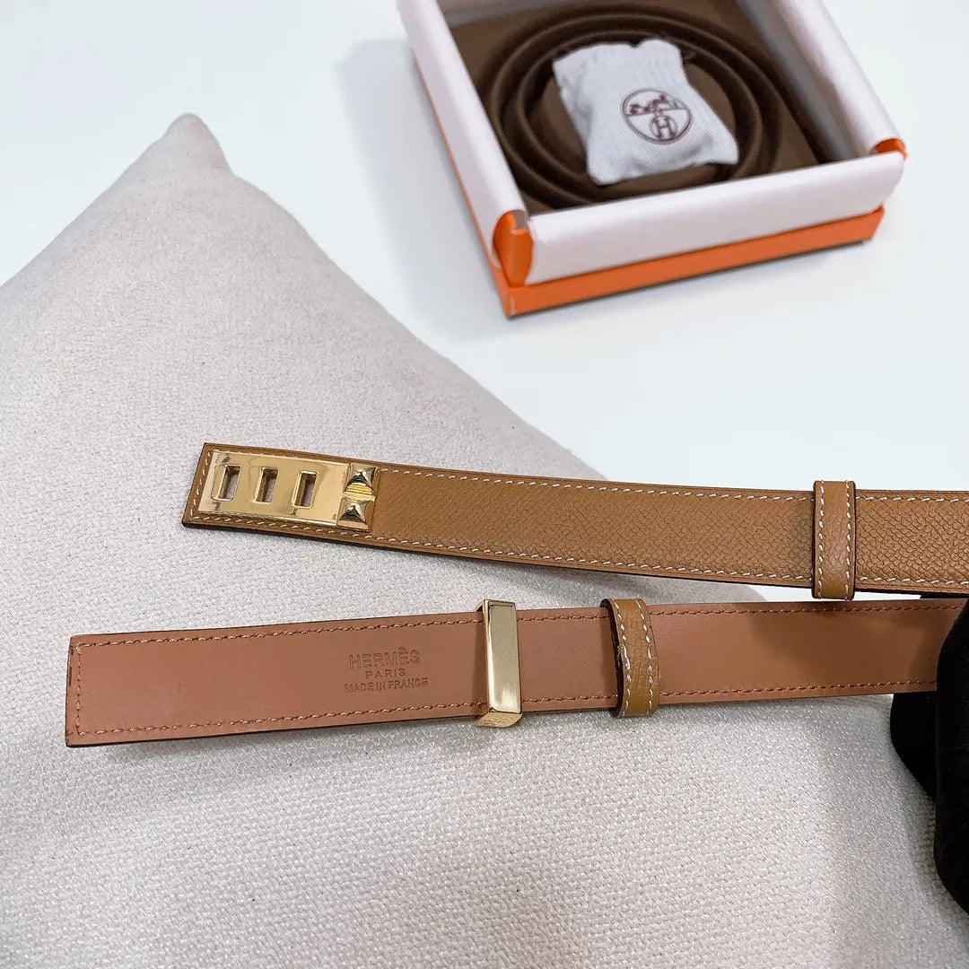 medor Hermes Gold Leather Belt - Hình 2