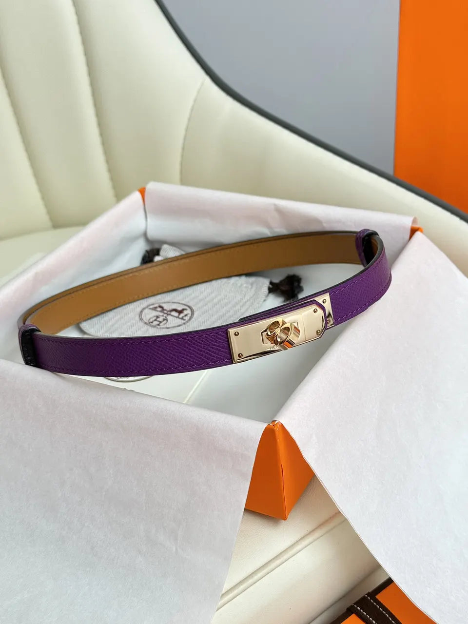 gold Hermes Purple Leather Belt