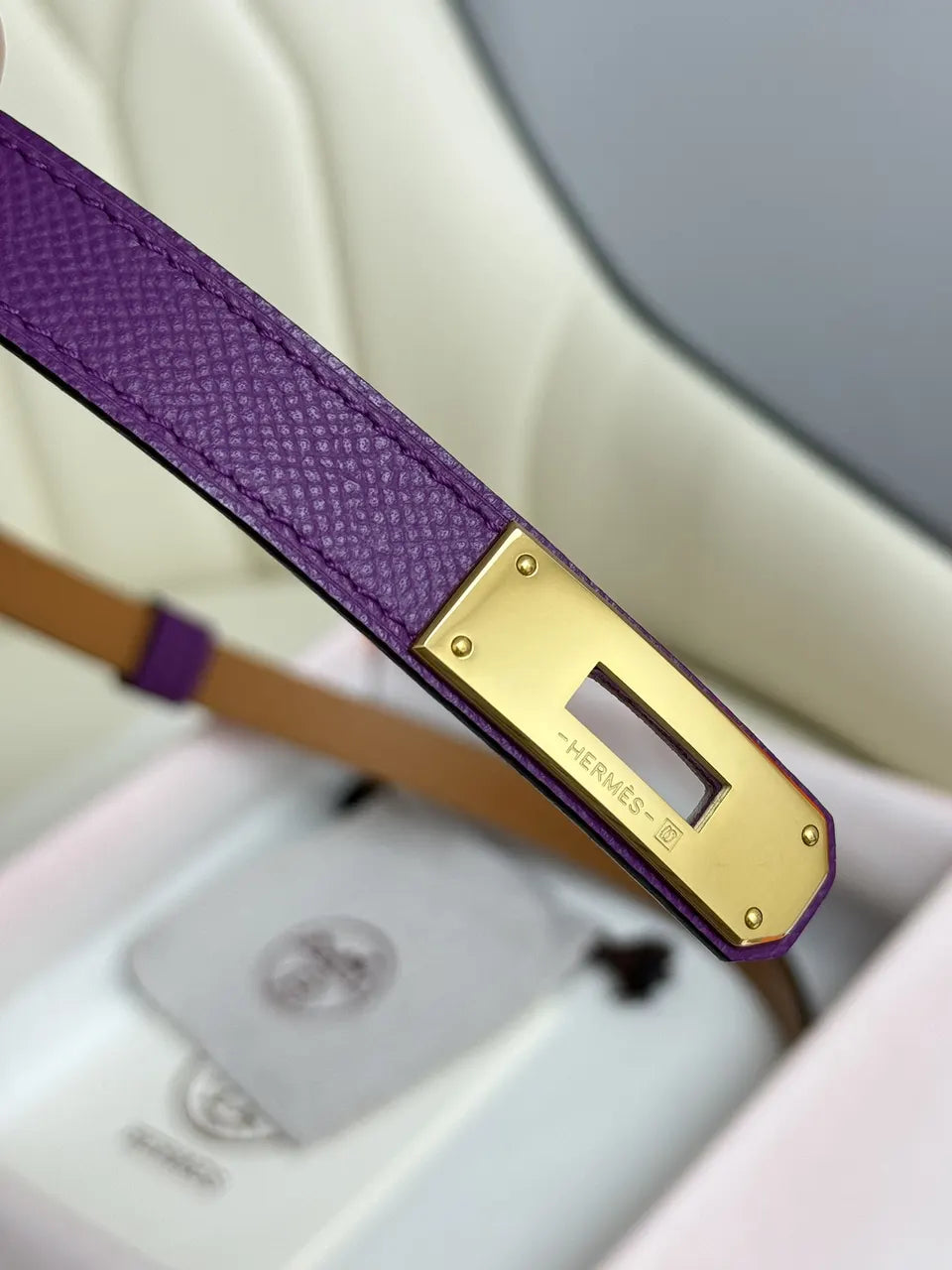 Hermes Violet Leather Belt - Hình 7
