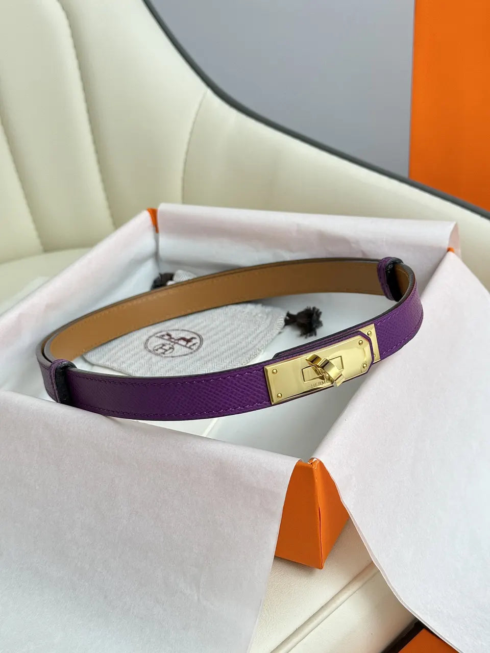 Hermes Violet Leather Belt