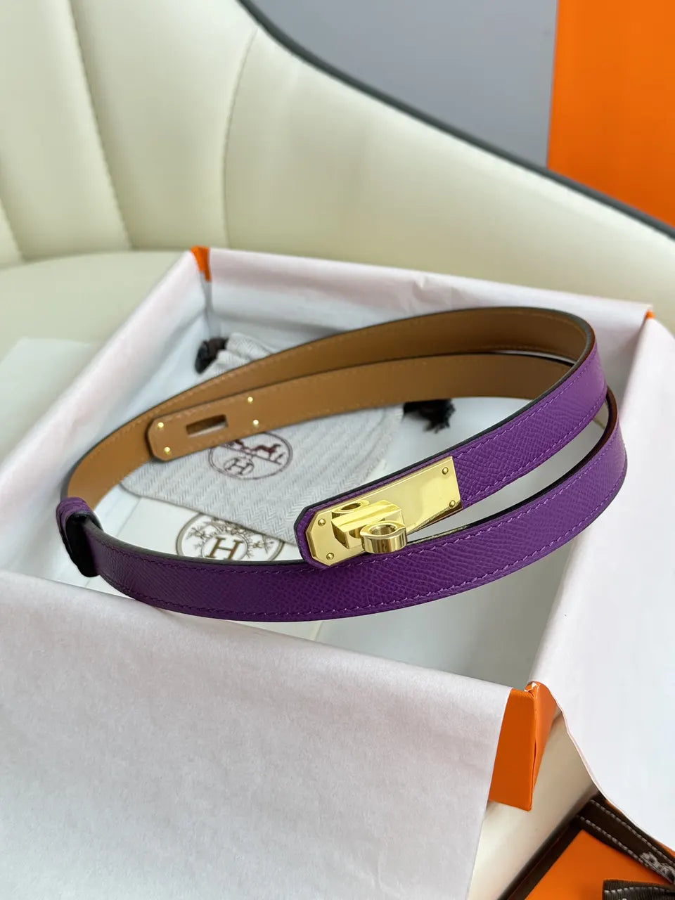 Hermes Violet Leather Belt - Hình 2