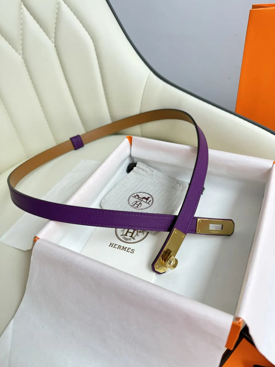 Hermes Violet Leather Belt - Hình 3