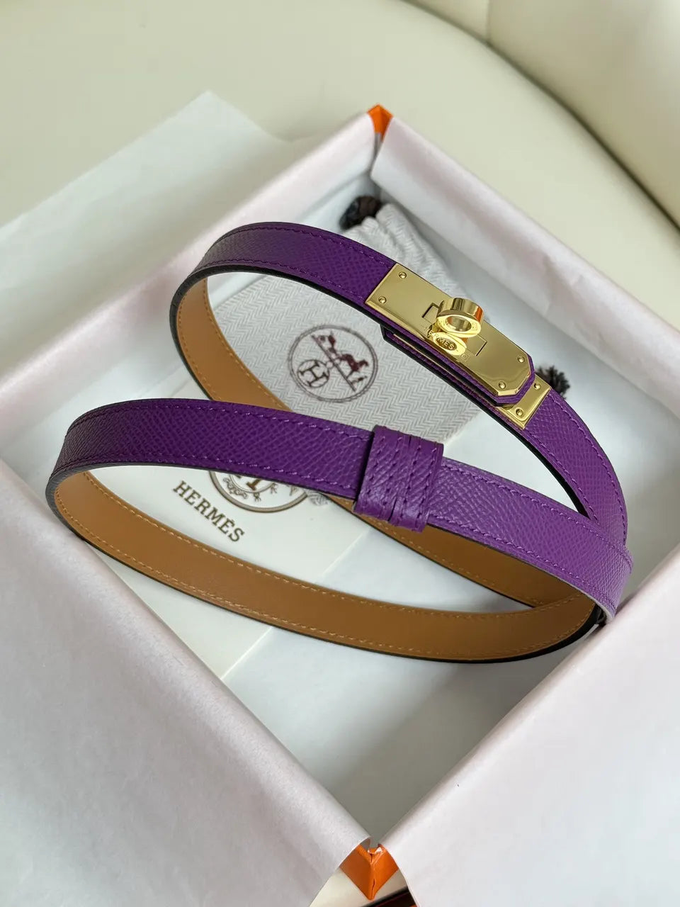 Hermes Violet Leather Belt - Hình 4