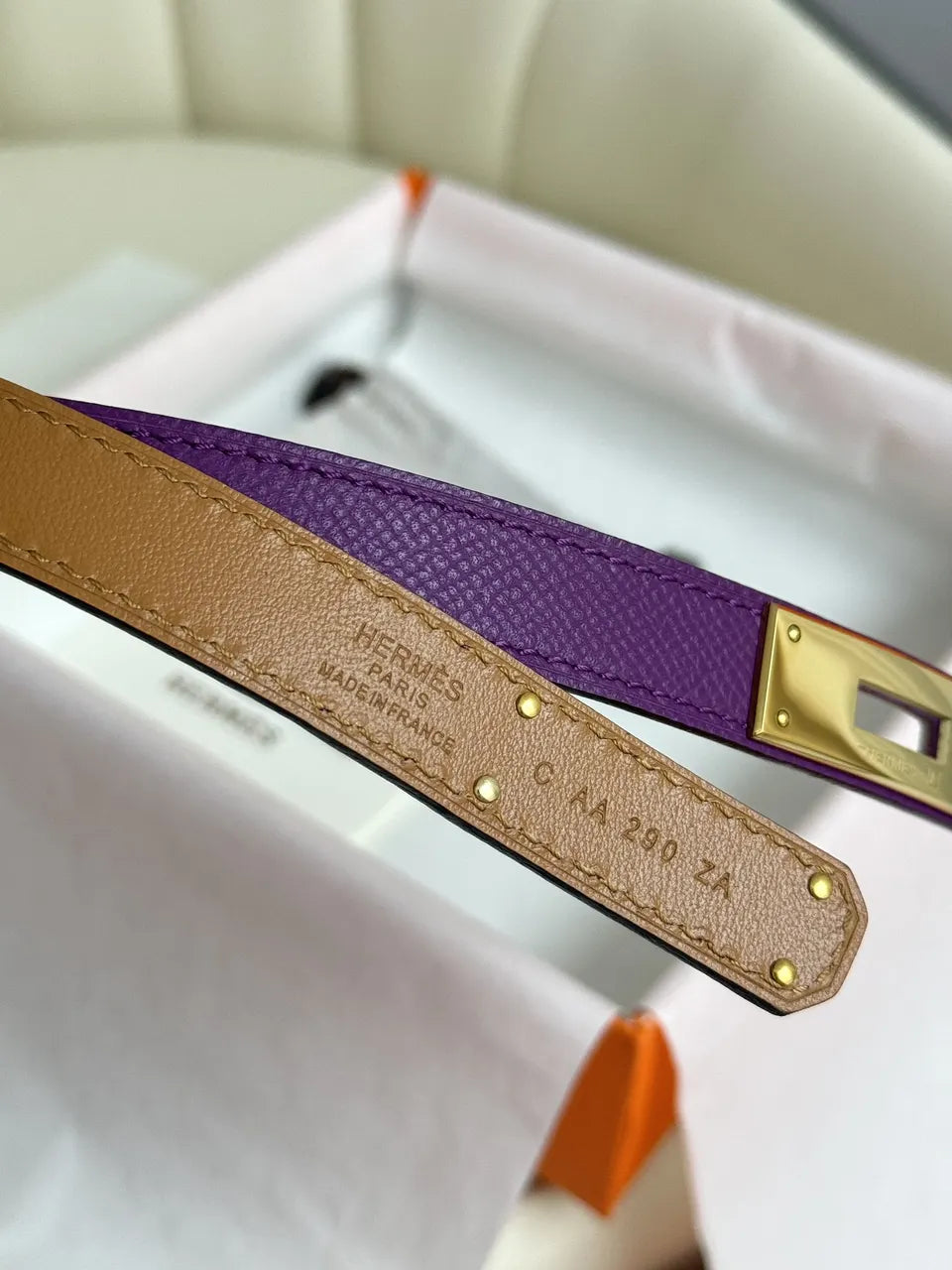 Hermes Violet Leather Belt - Hình 5