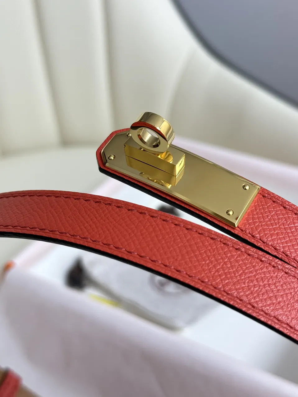 Hermes Rouge Casaque Leather Belt gold - Hình 5