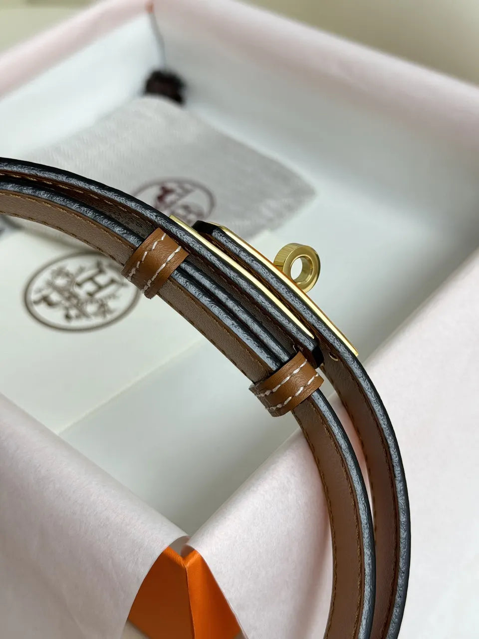 kelly Hermes Gold Togo Leather Belt - Hình 5