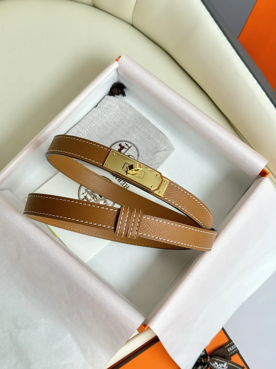kelly Hermes Gold Togo Leather Belt - Hình 4