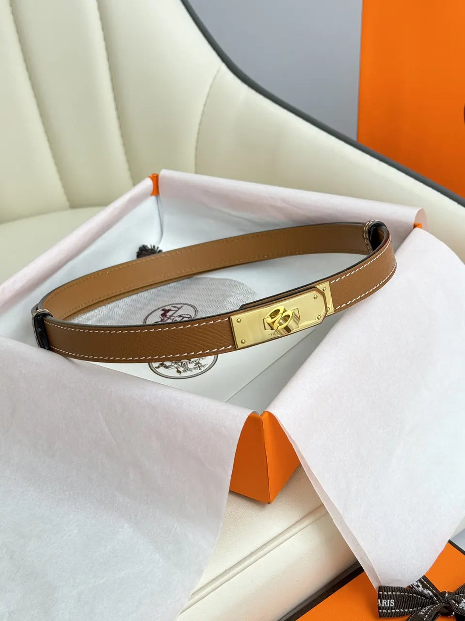 kelly Hermes Gold Togo Leather Belt - Hình 2