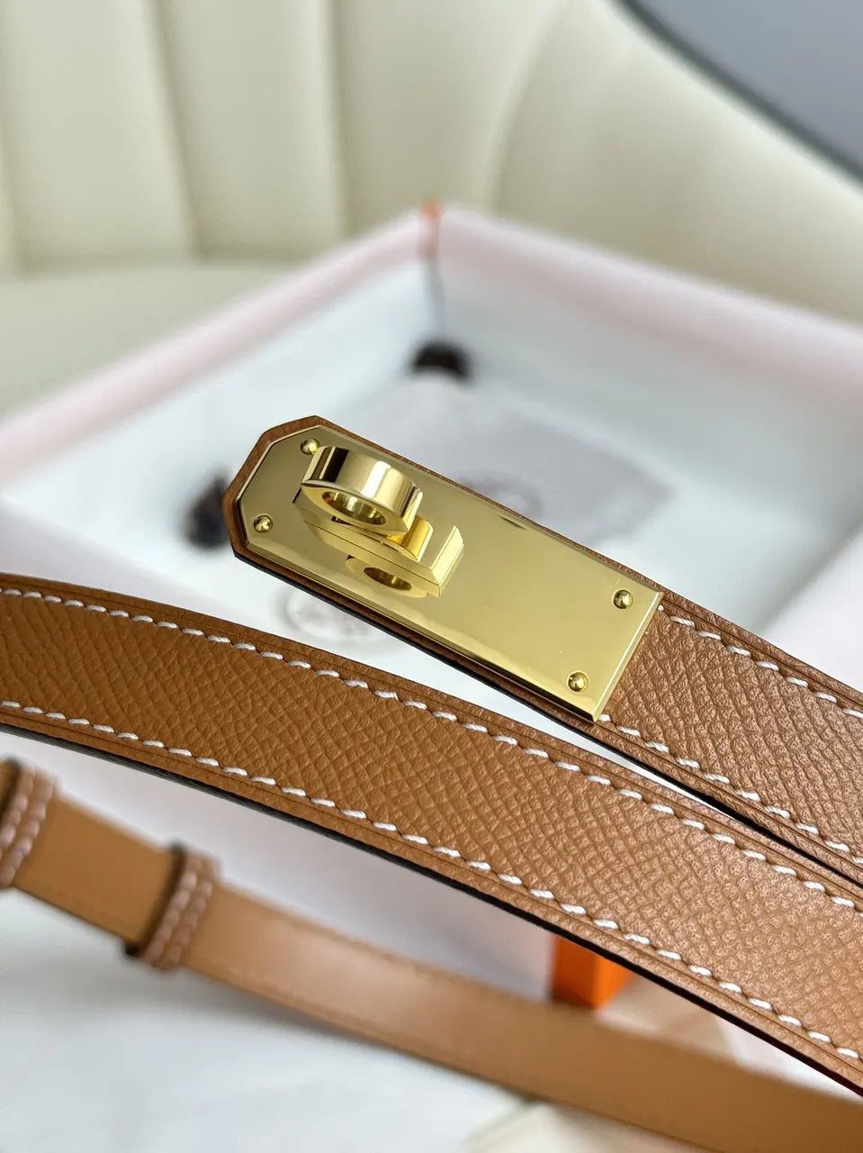 kelly Hermes Gold Togo Leather Belt - Hình 6