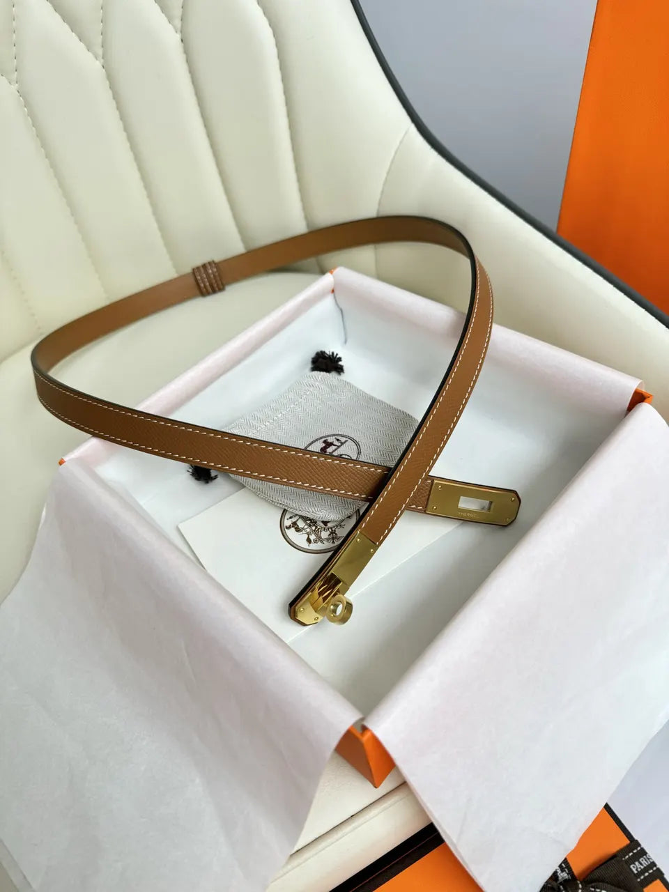 kelly Hermes Gold Togo Leather Belt - Hình 3