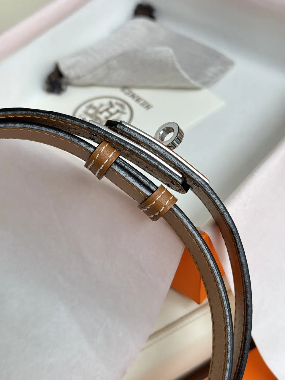 silver kelly Hermes Gold Togo Leather Belt - Hình 5