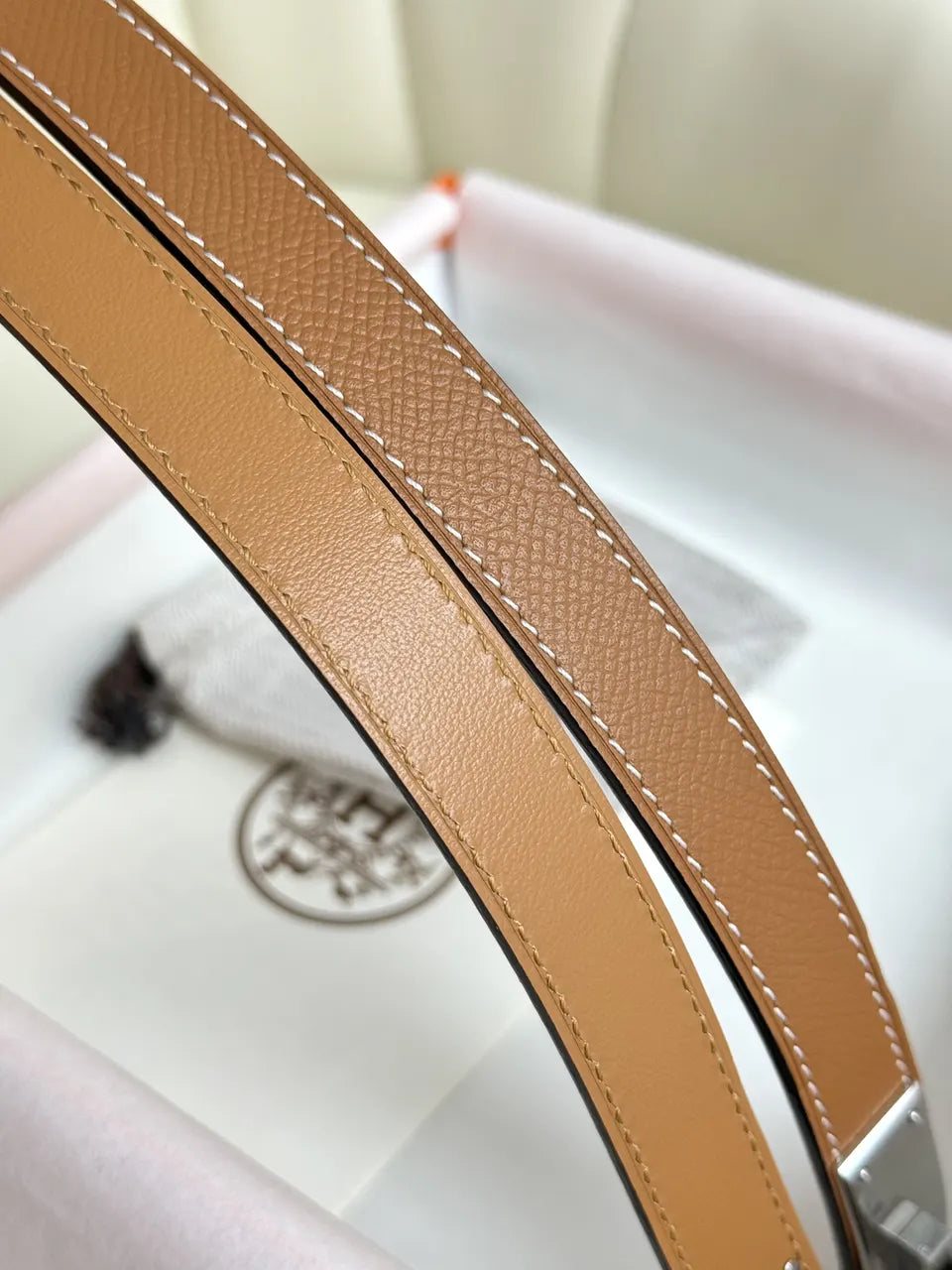 silver kelly Hermes Gold Togo Leather Belt - Hình 7