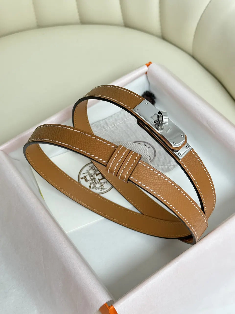 silver kelly Hermes Gold Togo Leather Belt - Hình 4