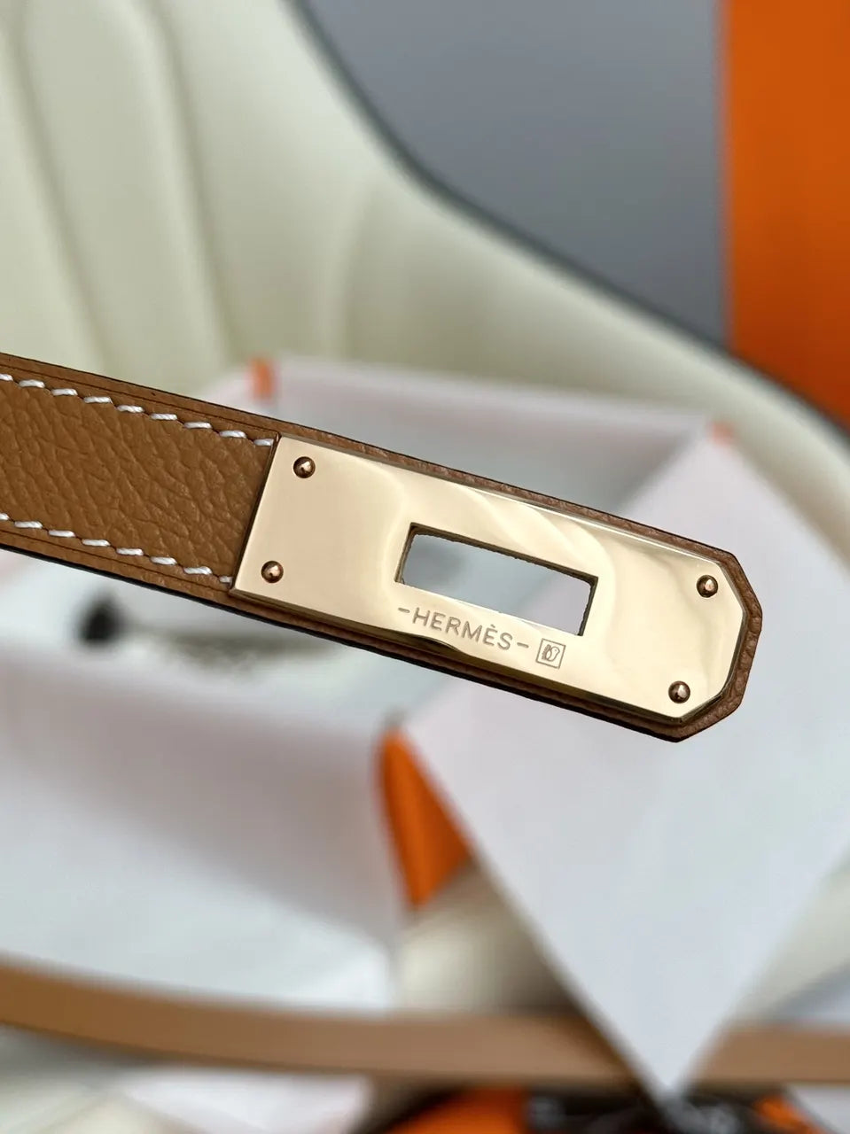 kelly Hermes Gold Togo Leather Belt - Hình 5