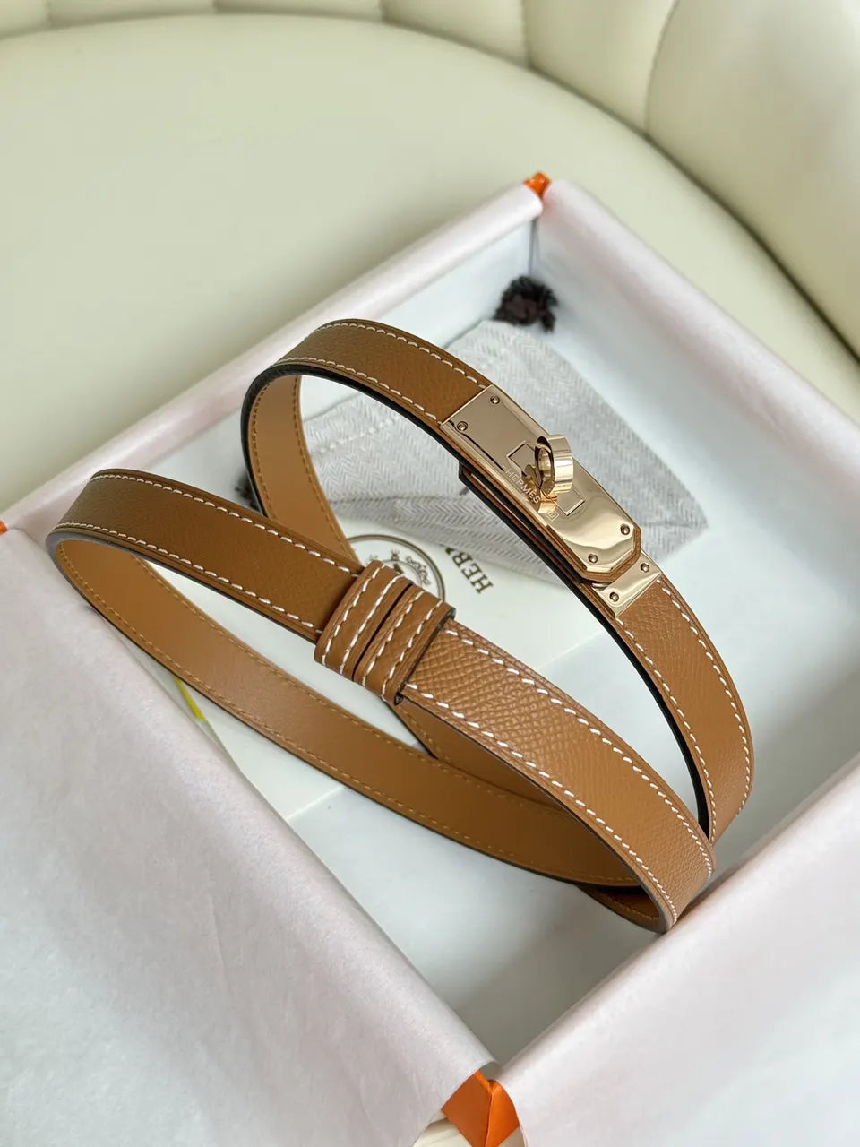 kelly Hermes Gold Togo Leather Belt - Hình 4