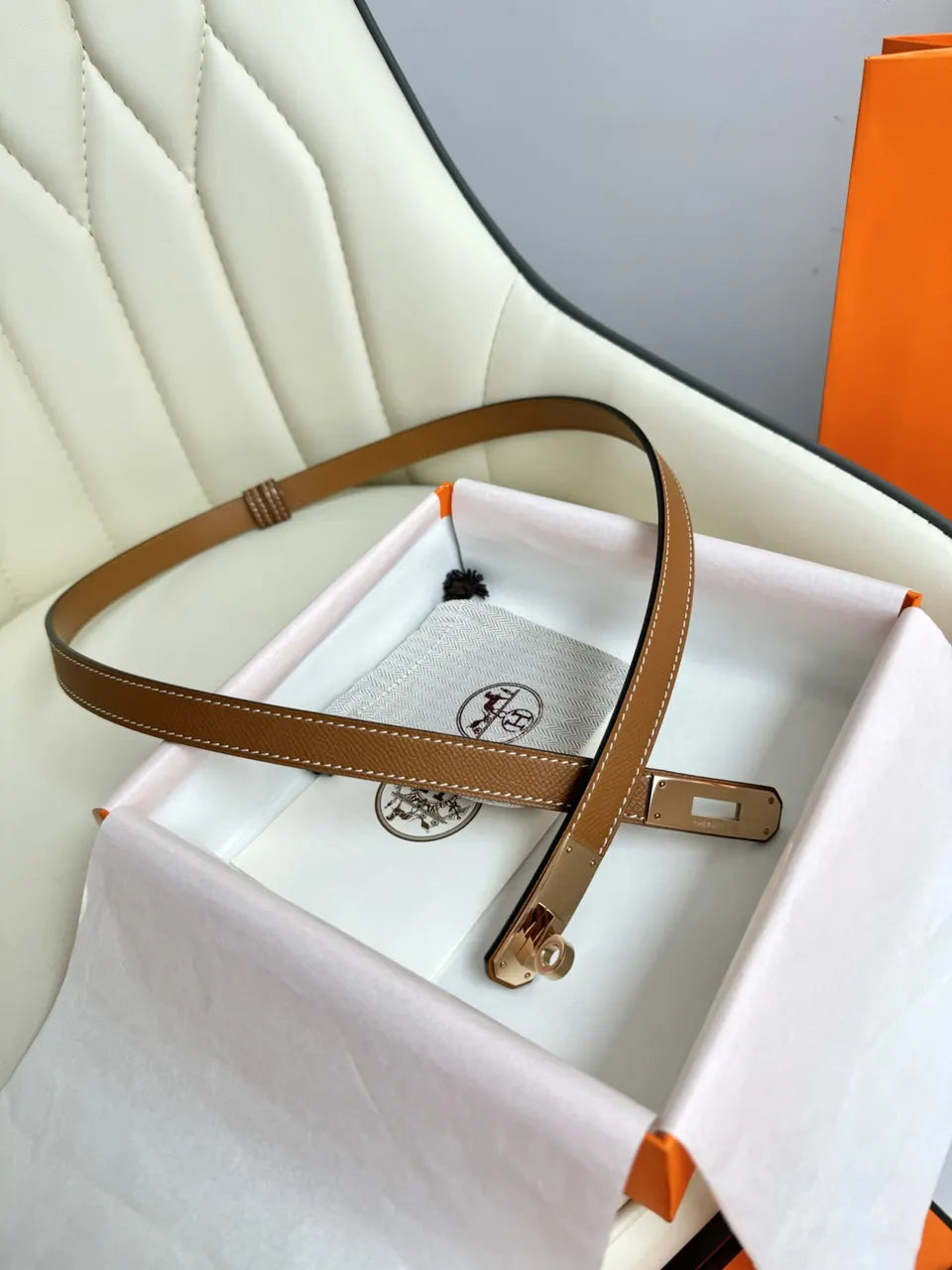kelly Hermes Gold Togo Leather Belt - Hình 3