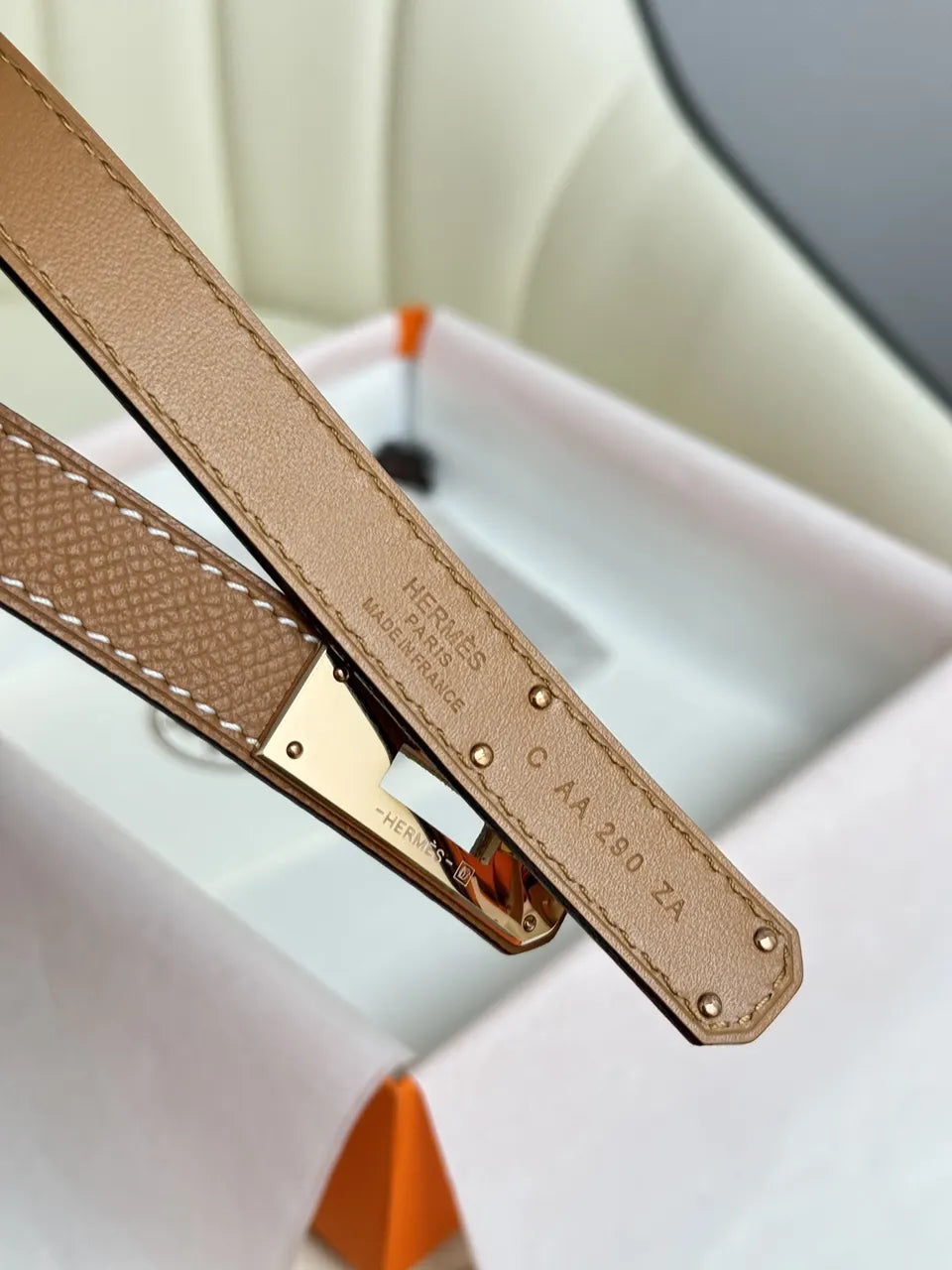 kelly Hermes Gold Togo Leather Belt - Hình 6