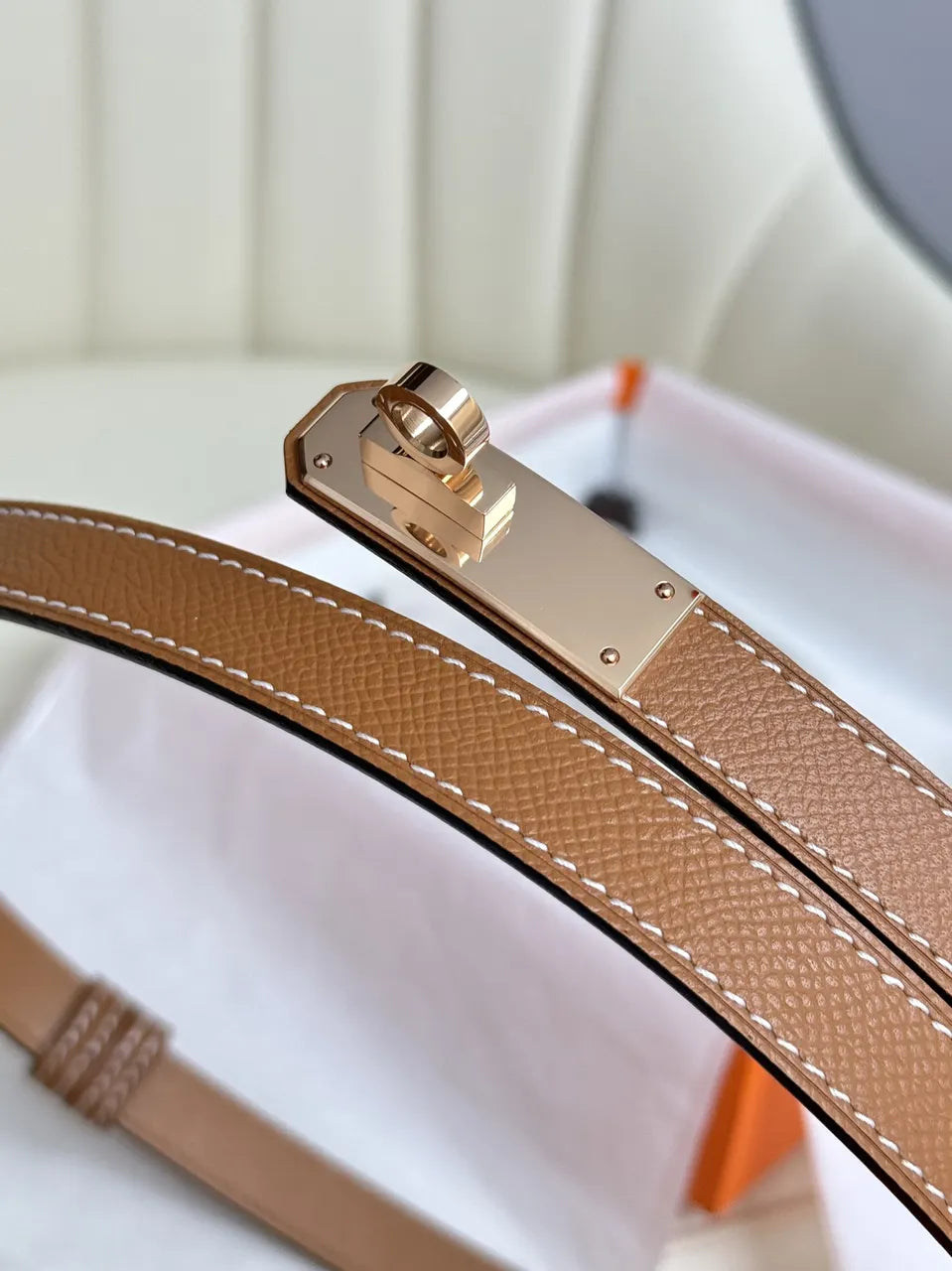 kelly Hermes Gold Togo Leather Belt - Hình 7