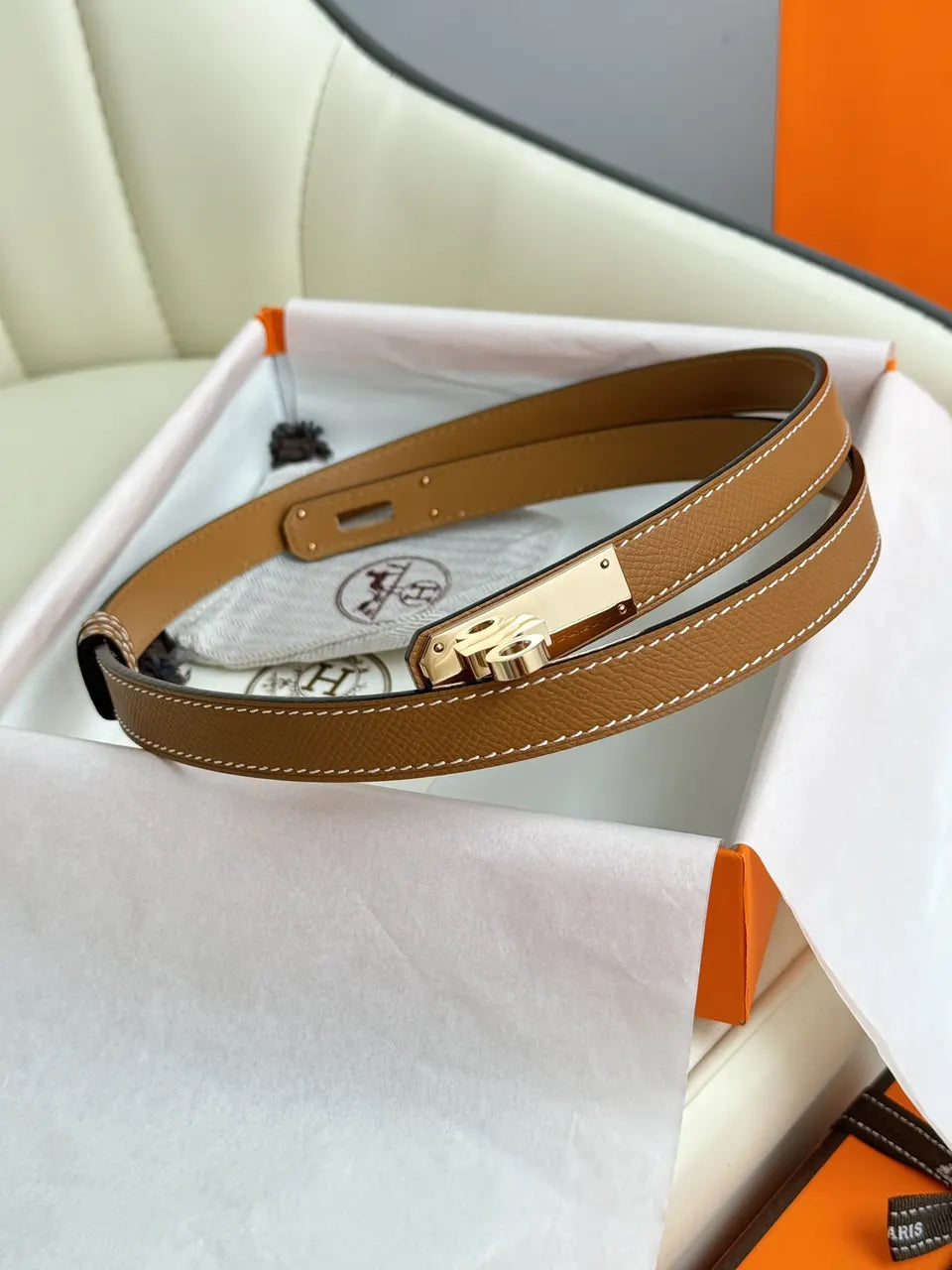 kelly Hermes Gold Togo Leather Belt - Hình 2
