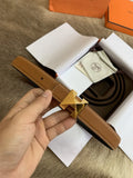 Hermes Gold Pyramid Buckle Caramel Leather Belt