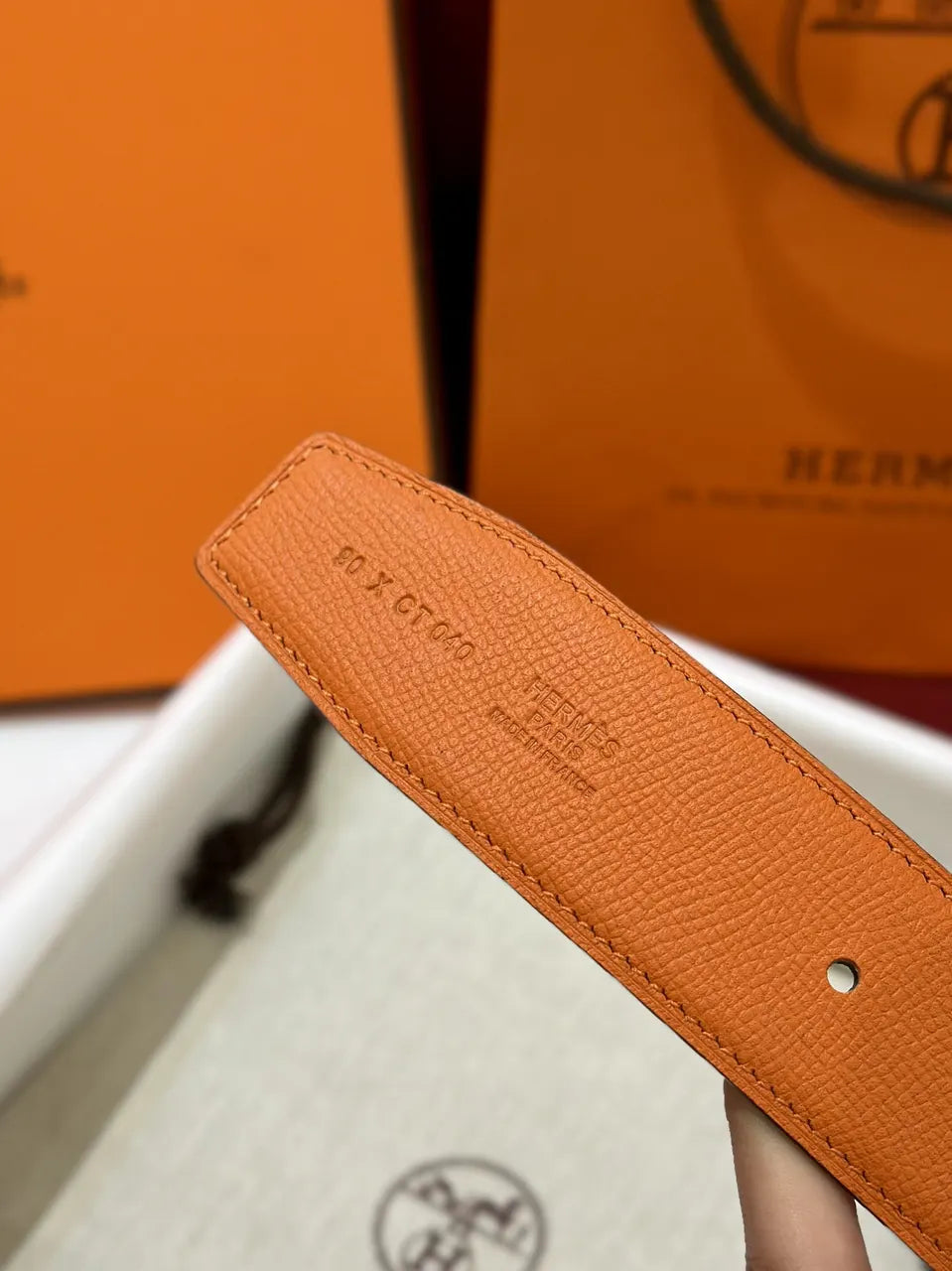 Hermes Orange Leather Belt matte - Hình 5