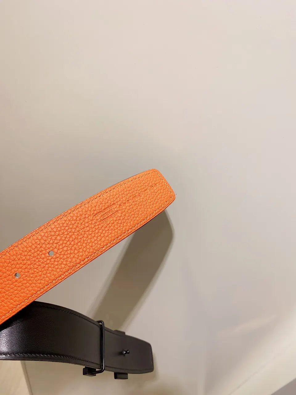 matte Hermes Orange Leather Belt - Hình 4