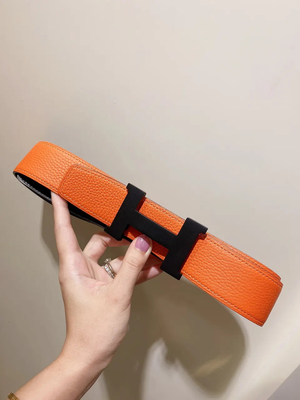 matte Hermes Orange Leather Belt