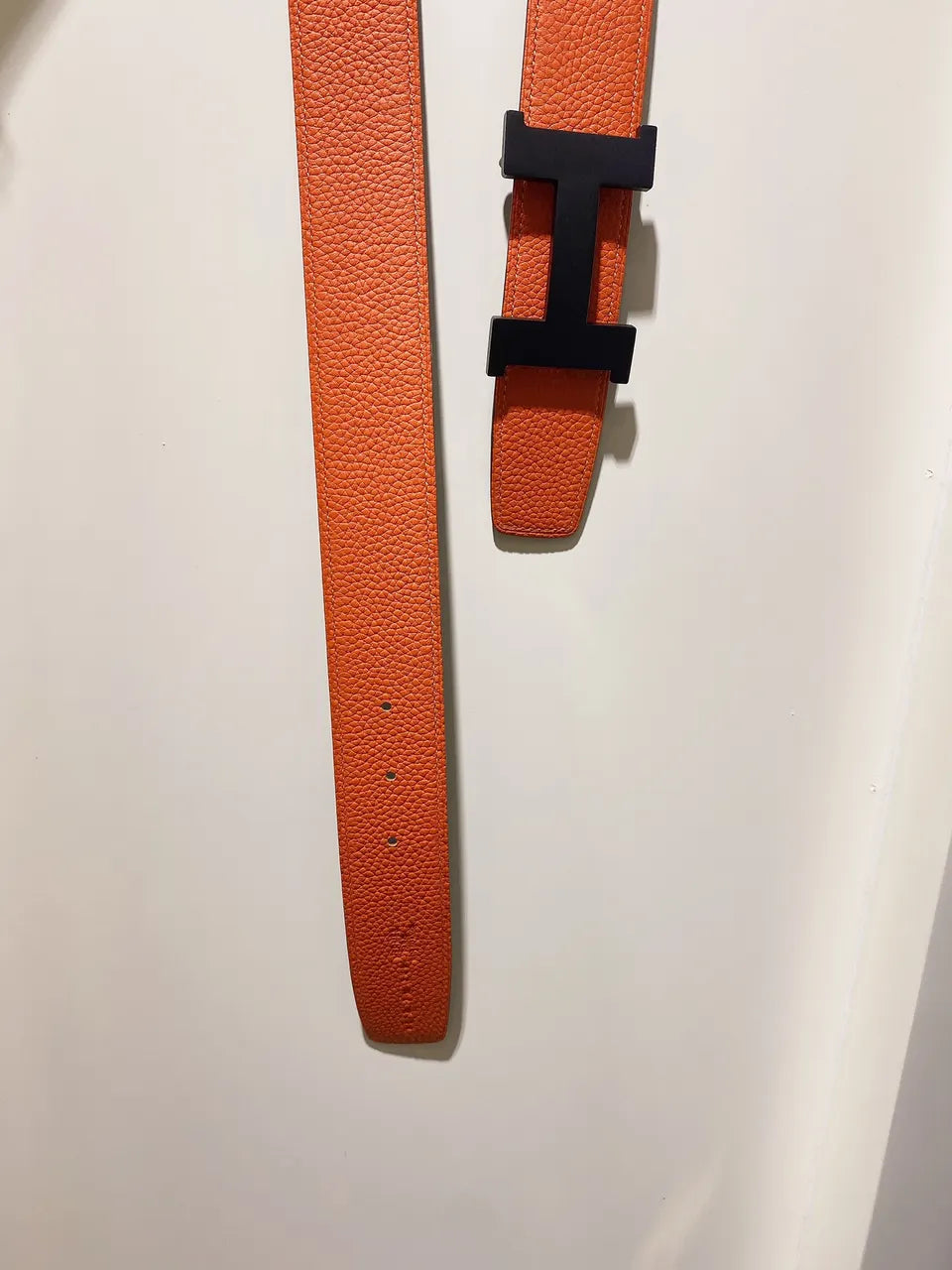 matte Hermes Orange Leather Belt - Hình 3