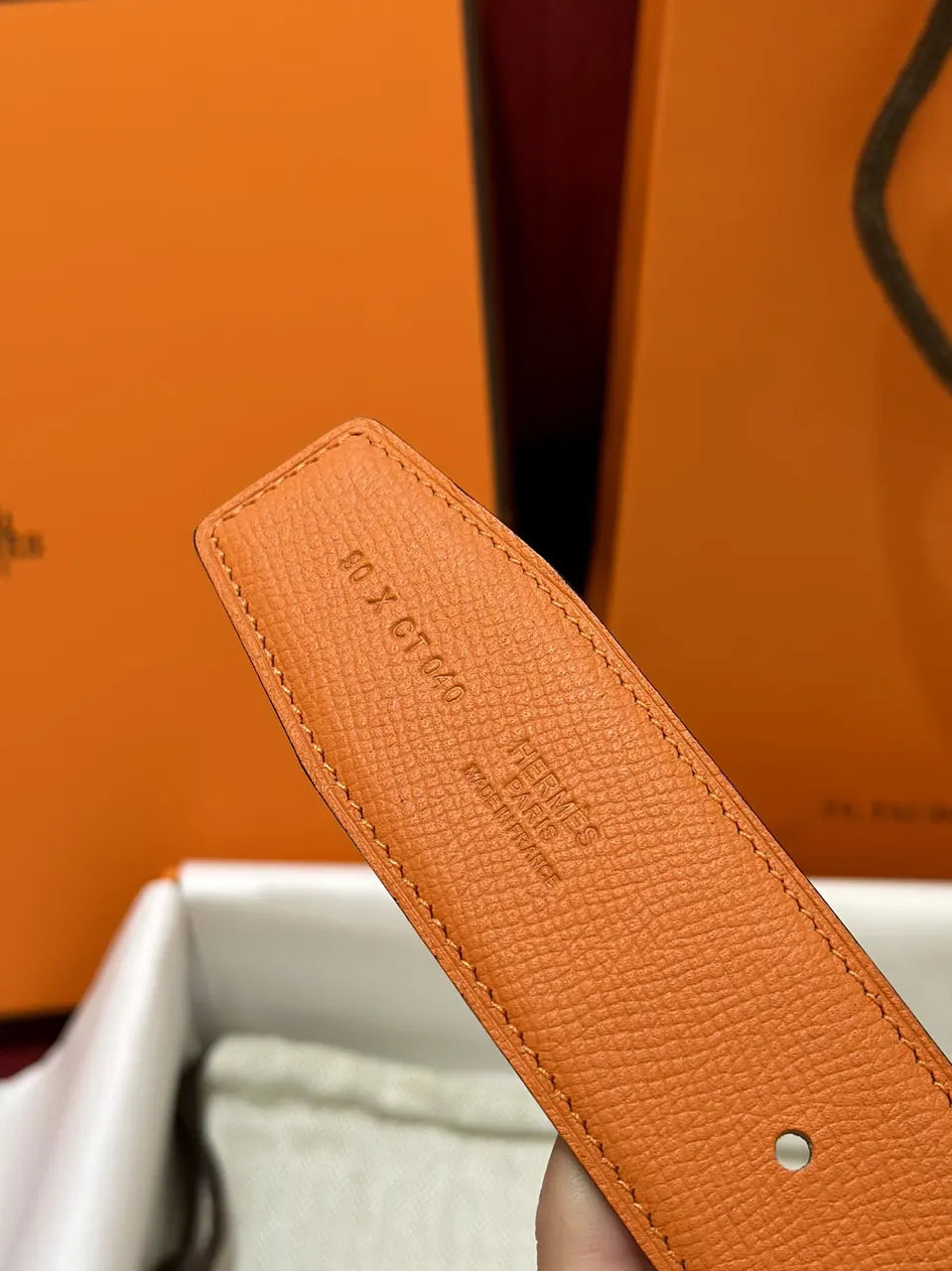 Hermes Orange Leather Belt silver - Hình 5