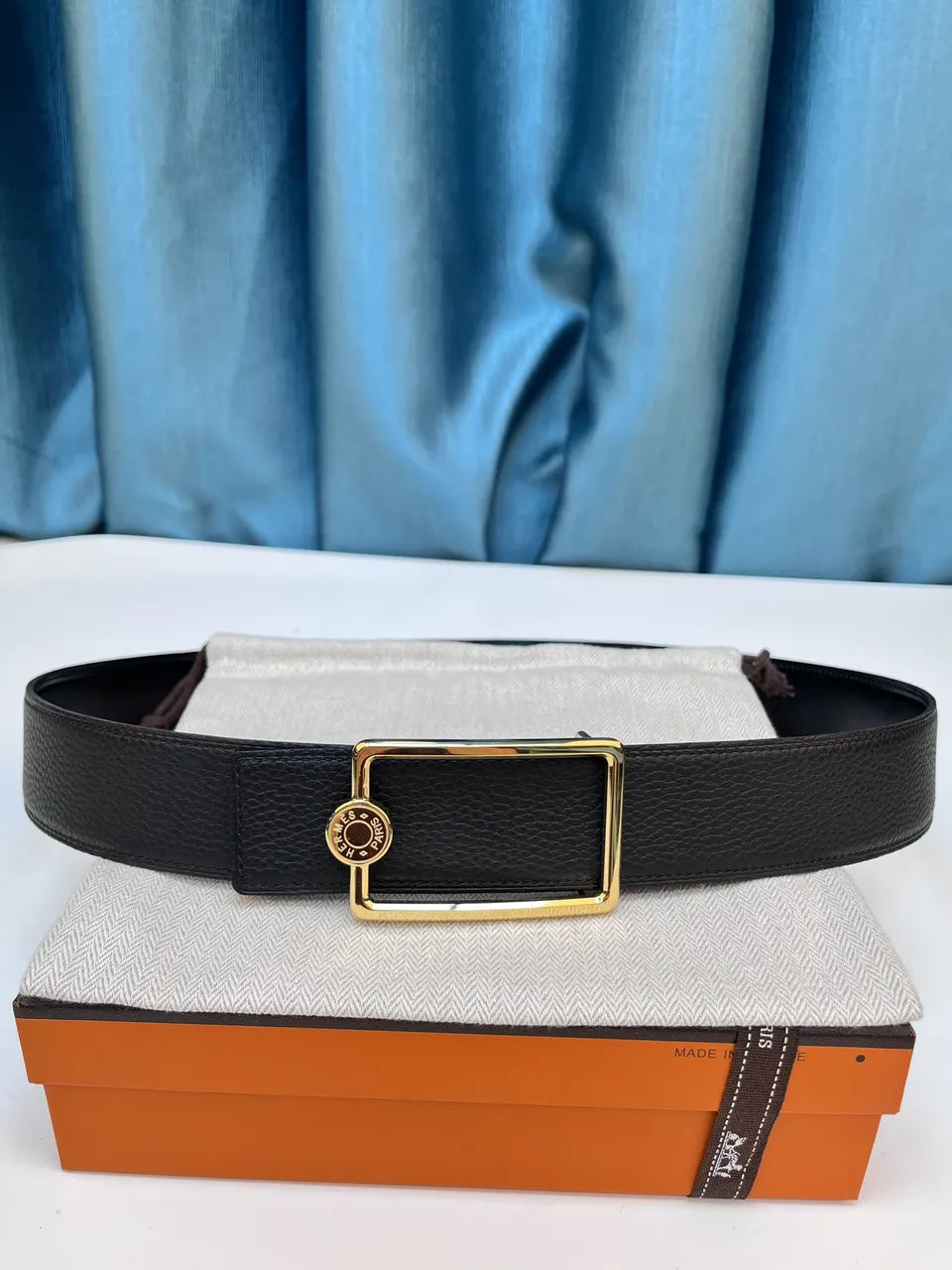 gold Hermes Chocolate Brown Leather Belt - Hình 5