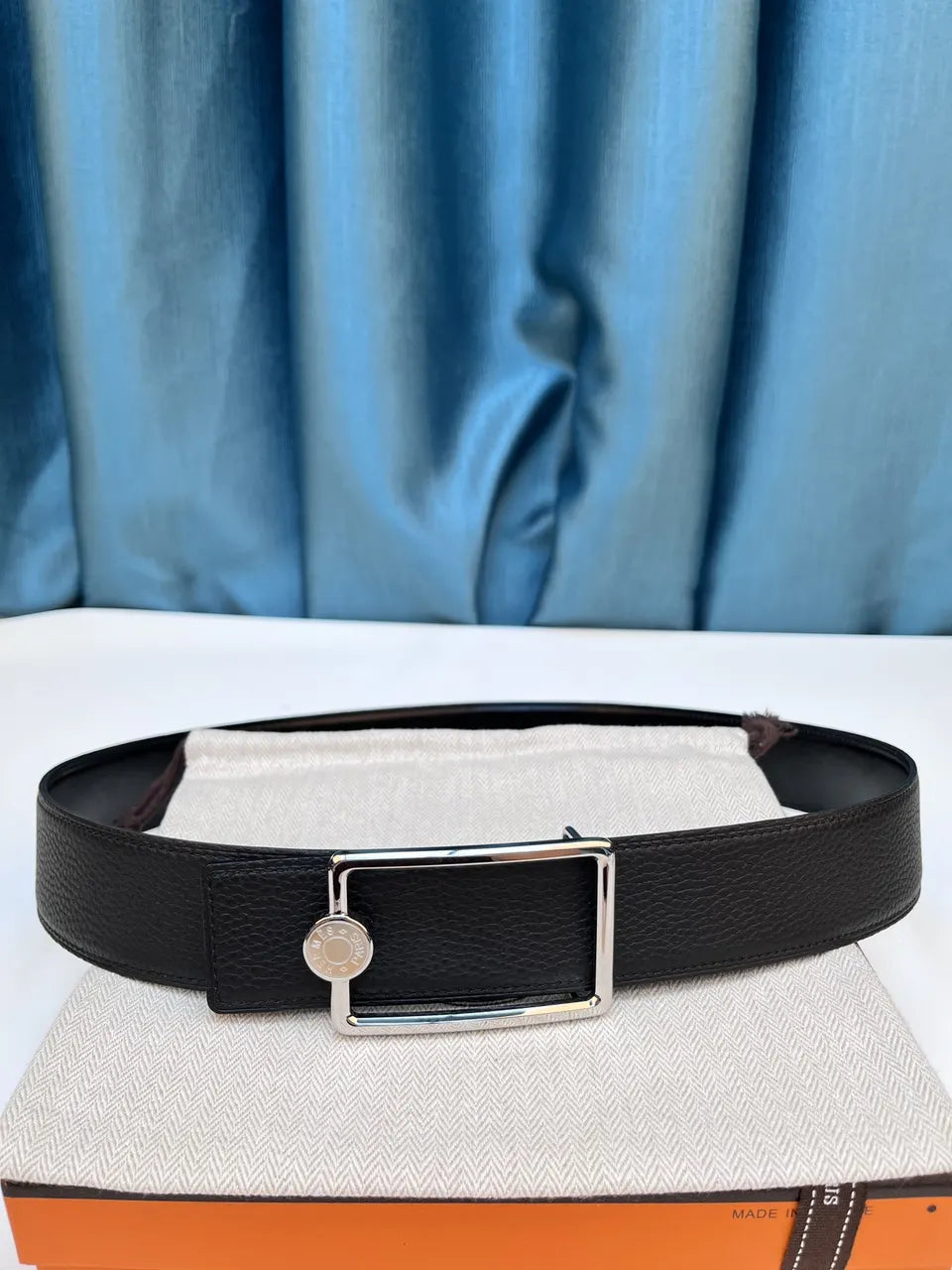 gold Hermes Chocolate Brown Leather Belt - Hình 3