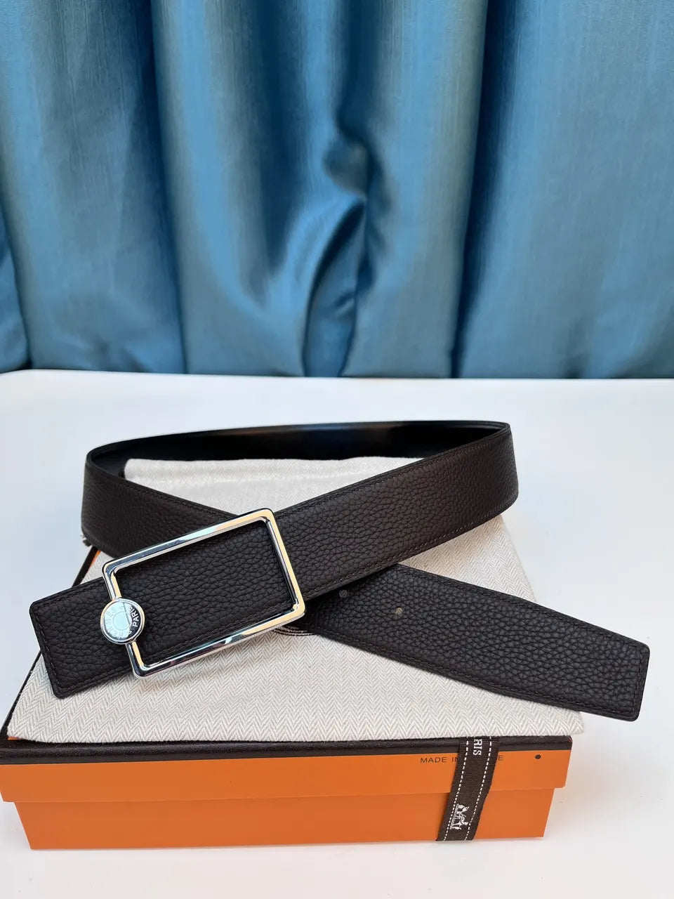 gold Hermes Chocolate Brown Leather Belt - Hình 8