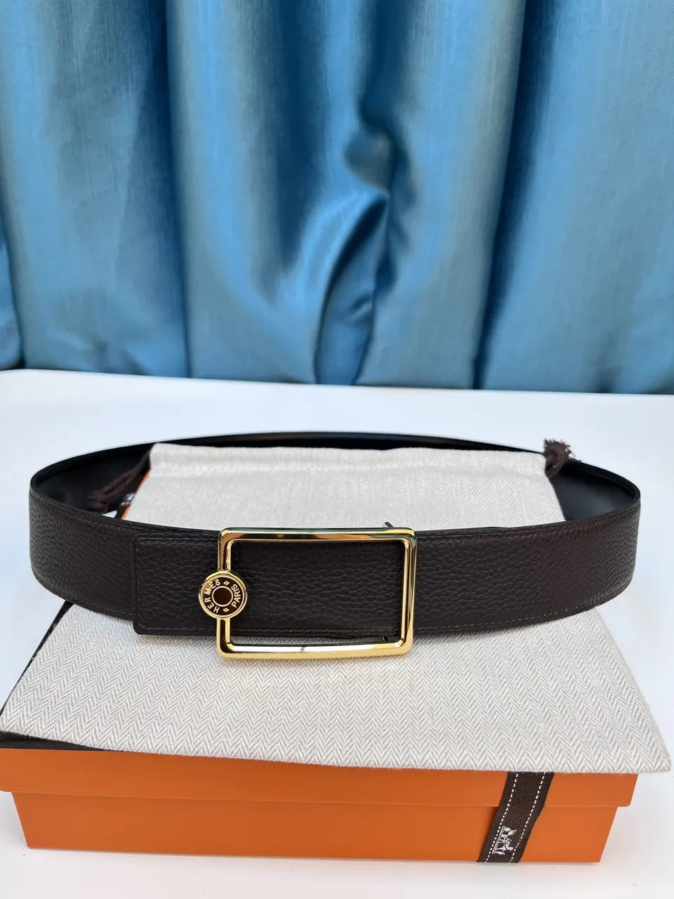 gold Hermes Chocolate Brown Leather Belt