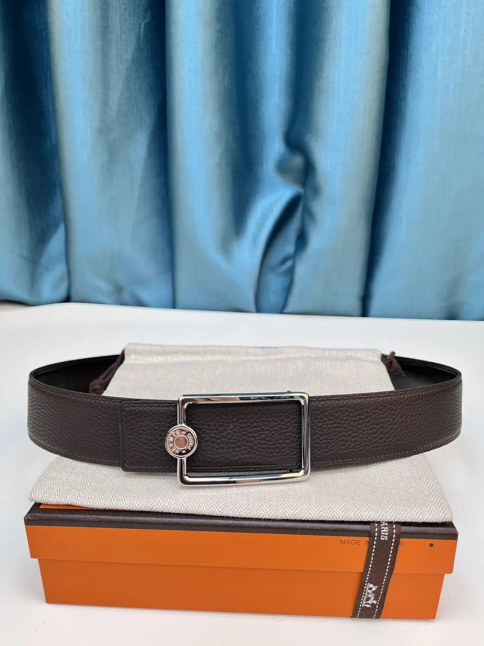 gold Hermes Chocolate Brown Leather Belt - Hình 7