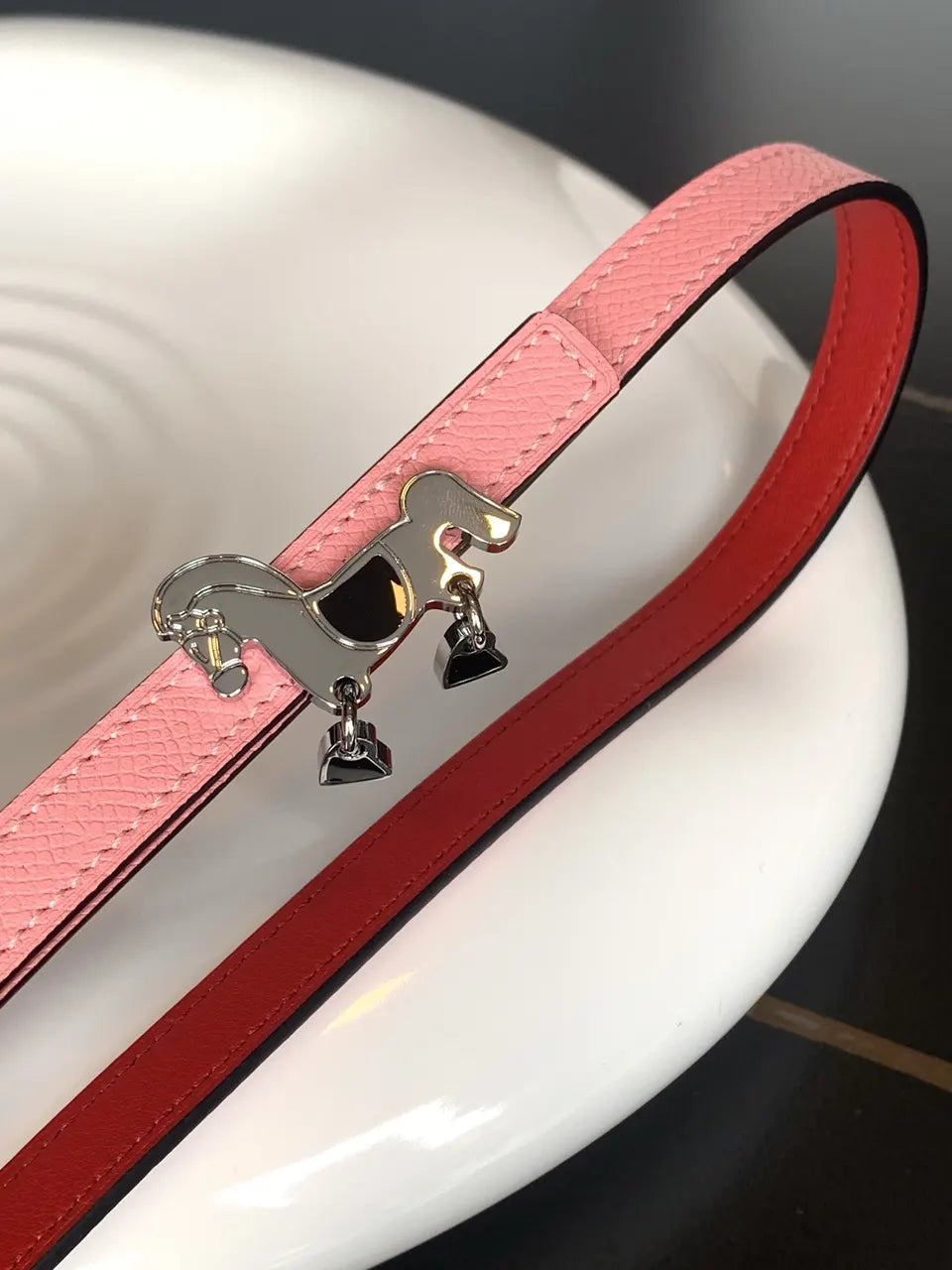 horse Hermes Rose Azalee Leather Belt - Hình 4