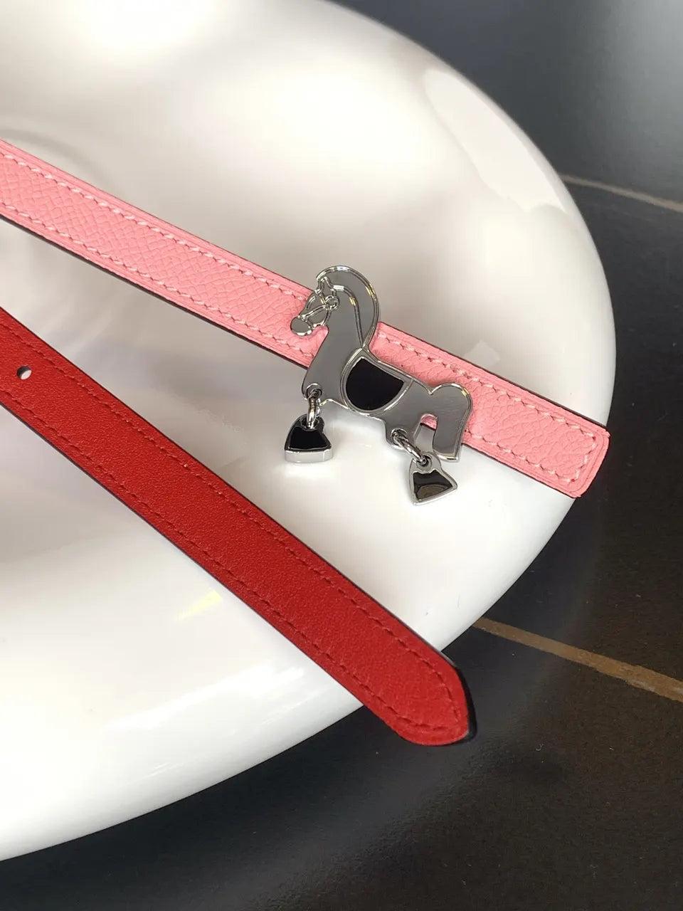horse Hermes Rose Azalee Leather Belt - Hình 6