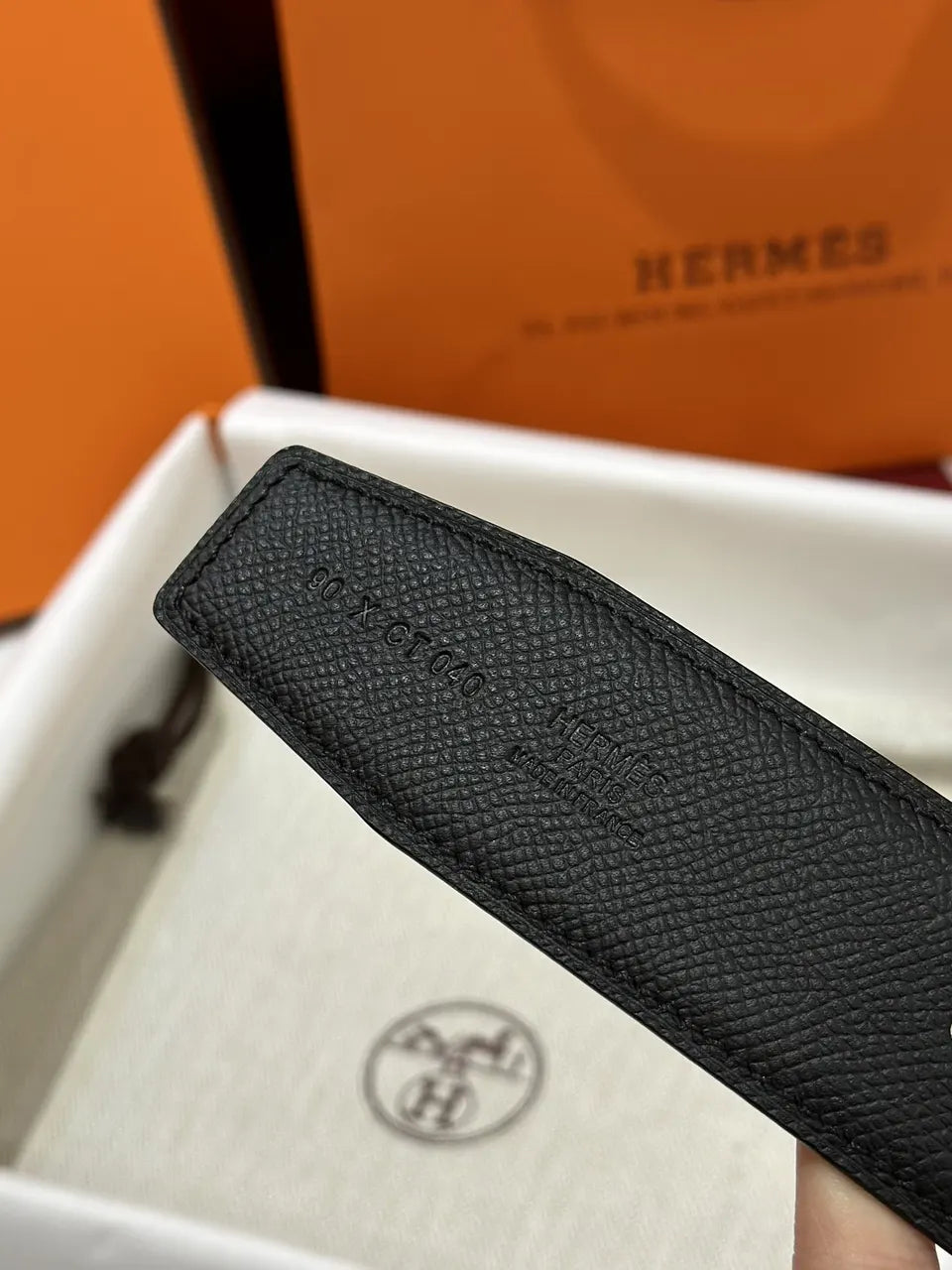 buckle Hermes Black Leather Belt Silver - Hình 6