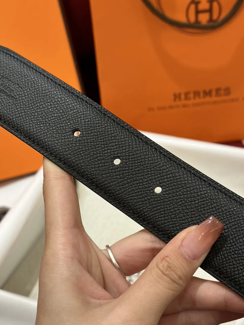 buckle Hermes Black Leather Belt Silver - Hình 5